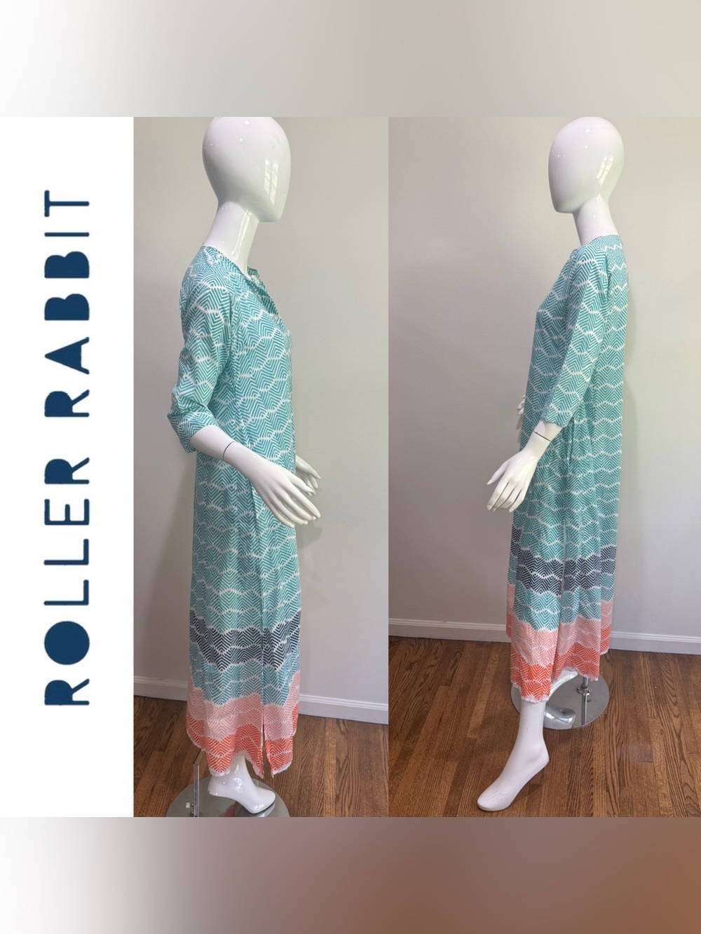 Roberta Roller Rabbit Maxi Dress Lightweight Multicolor Chevron Print - Picture 3 of 6